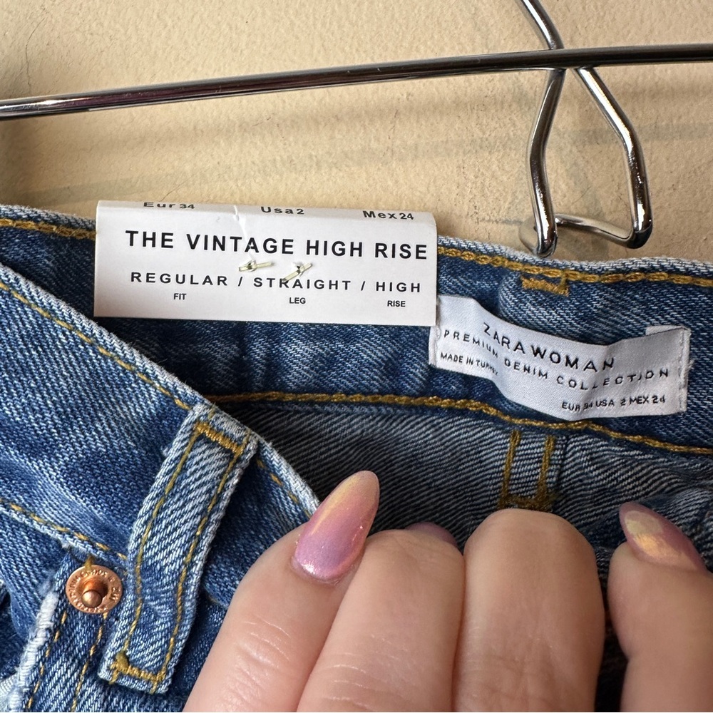 ZARA NWT VINTAGE HIGH RISE STRAIGHT JEANS FUR CUFF HEM ANKLE CROP WOMENS SIZE 2 - Picture 10 of 16